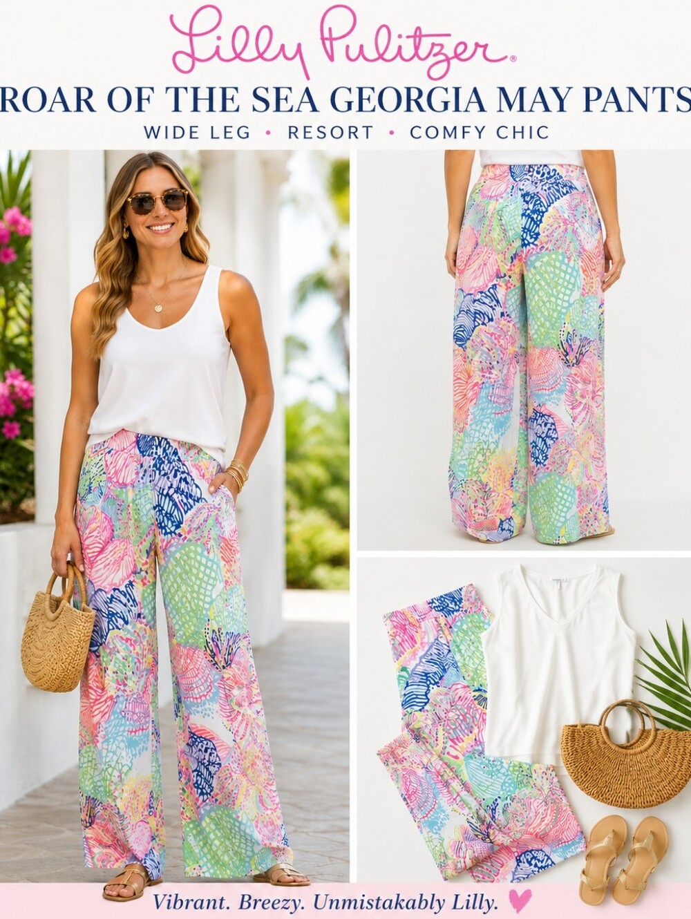 Lilly Pulitzer Roar of the Sea Georgia May Wide Leg Pull-On Pants Size L